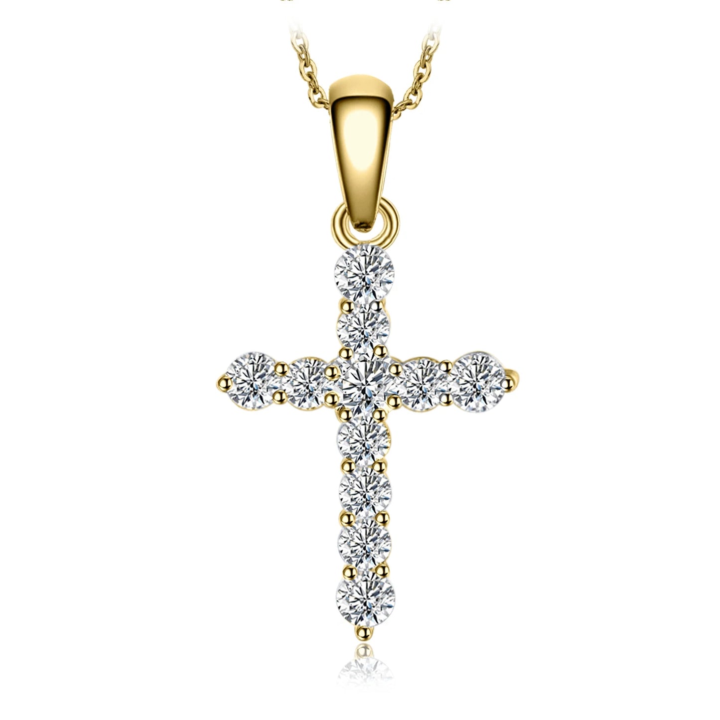 Cross Sideway 925 Sterling Silver Cubic Zirconia Pendant Necklace for Women Yellow Gold Rose Gold Plated No Chain