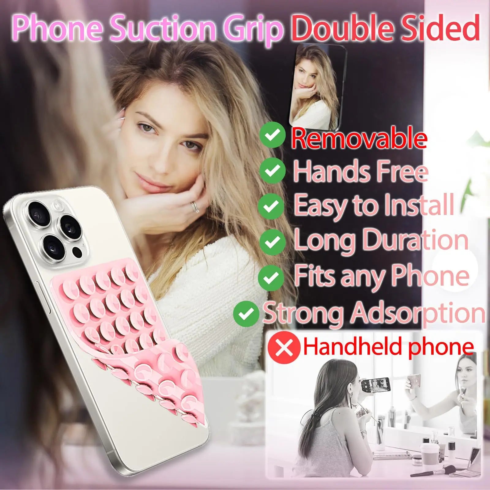 Double Sided Silicone Suction Cup Phone Case Detachable Stand for Hands-Free Selfies and Videos Just Use for Smooth Glass