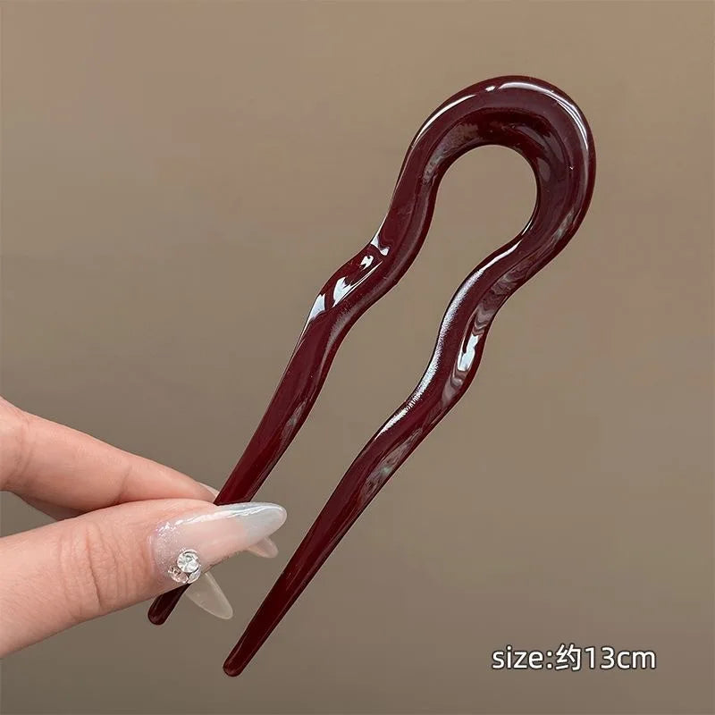 U-Shaped Hair Fork Vintage Tortoiseshell Acetate Acrylic Hairpin Geometric Design Headwear Hair Sticks Women Girls Accessories