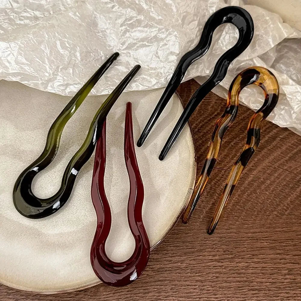 U-Shaped Hair Fork Vintage Tortoiseshell Acetate Acrylic Hairpin Geometric Design Headwear Hair Sticks Women Girls Accessories