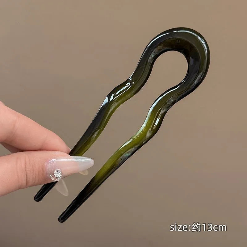 U-Shaped Hair Fork Vintage Tortoiseshell Acetate Acrylic Hairpin Geometric Design Headwear Hair Sticks Women Girls Accessories