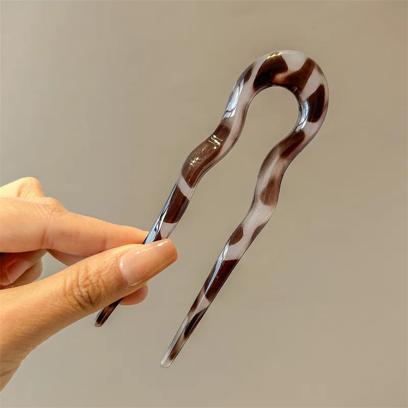 U-Shaped Hair Fork Vintage Tortoiseshell Acetate Acrylic Hairpin Geometric Design Headwear Hair Sticks Women Girls Accessories