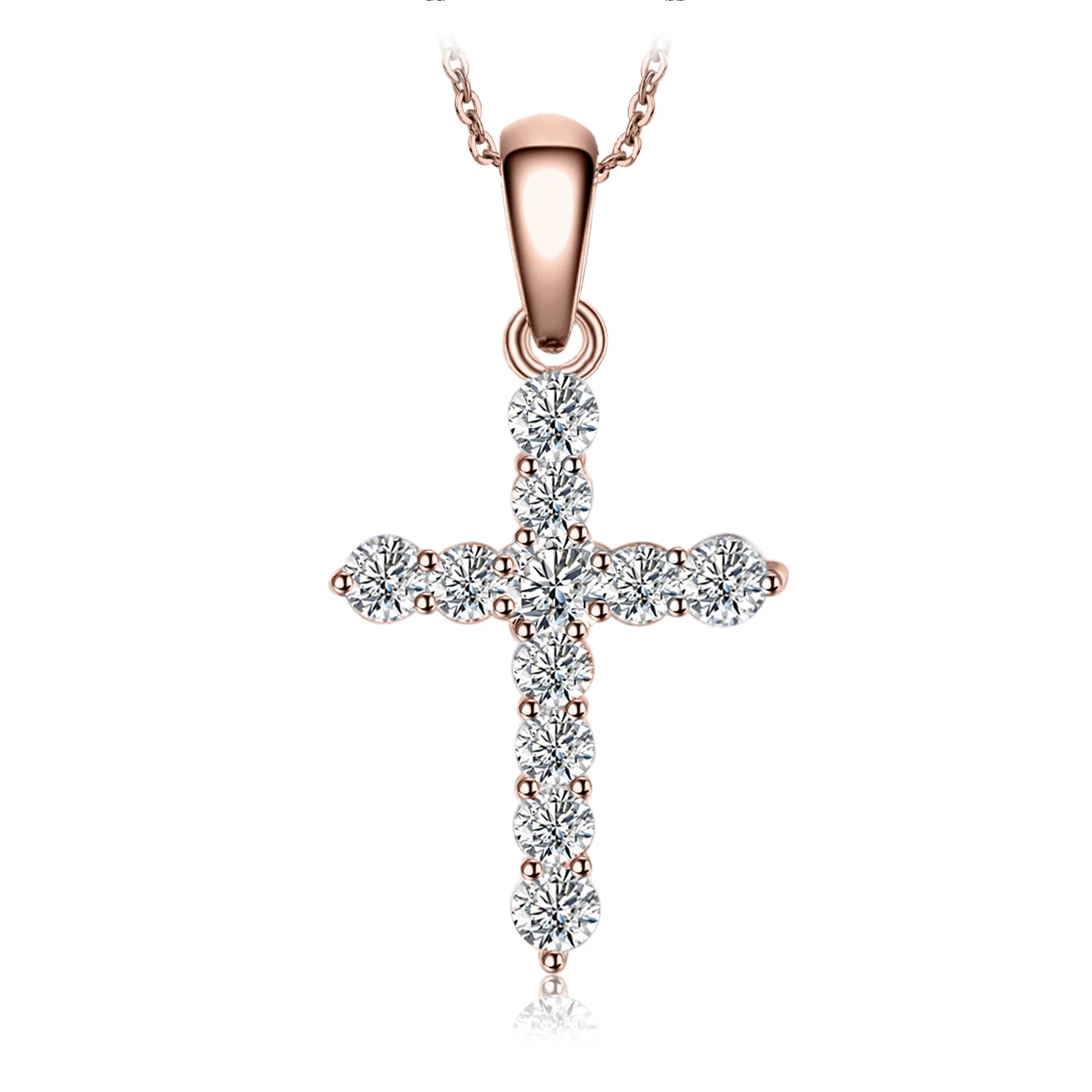 Cross Sideway 925 Sterling Silver Cubic Zirconia Pendant Necklace for Women Yellow Gold Rose Gold Plated No Chain
